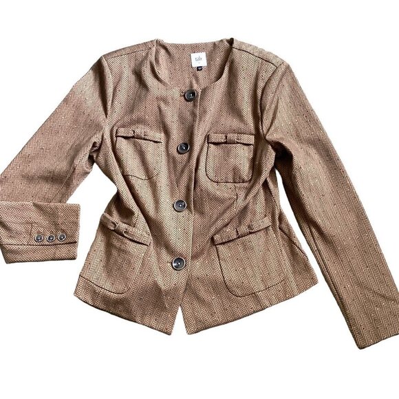 CABI Penny Blazer Tan Herringbone Fleck 3170 Lady Jacket Quiet Luxury Sz M #166i - Picture 4 of 12